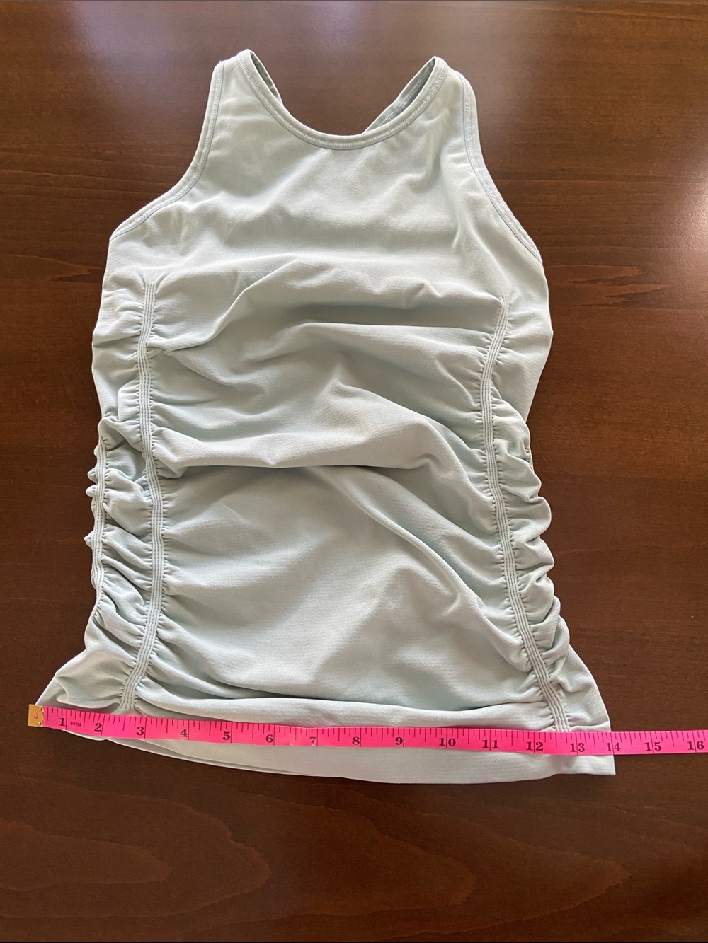 Light Aqua Nux tank with ruched sides, crisscross straps on back, size S. - Picture 10 of 12